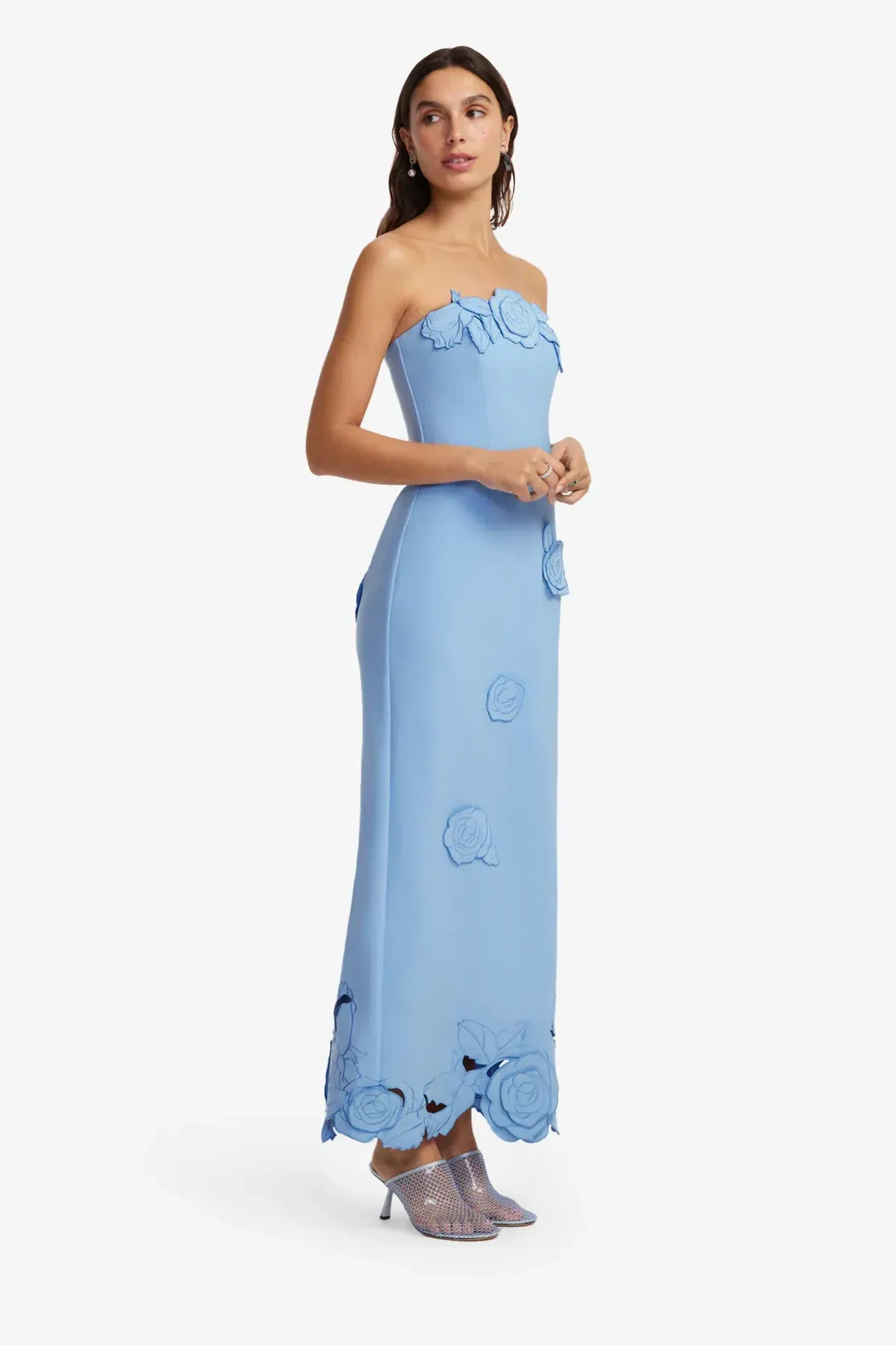 Leo Lin Applique Bustier Maxi Dress in Pastel Blue Size 12 - Image 2