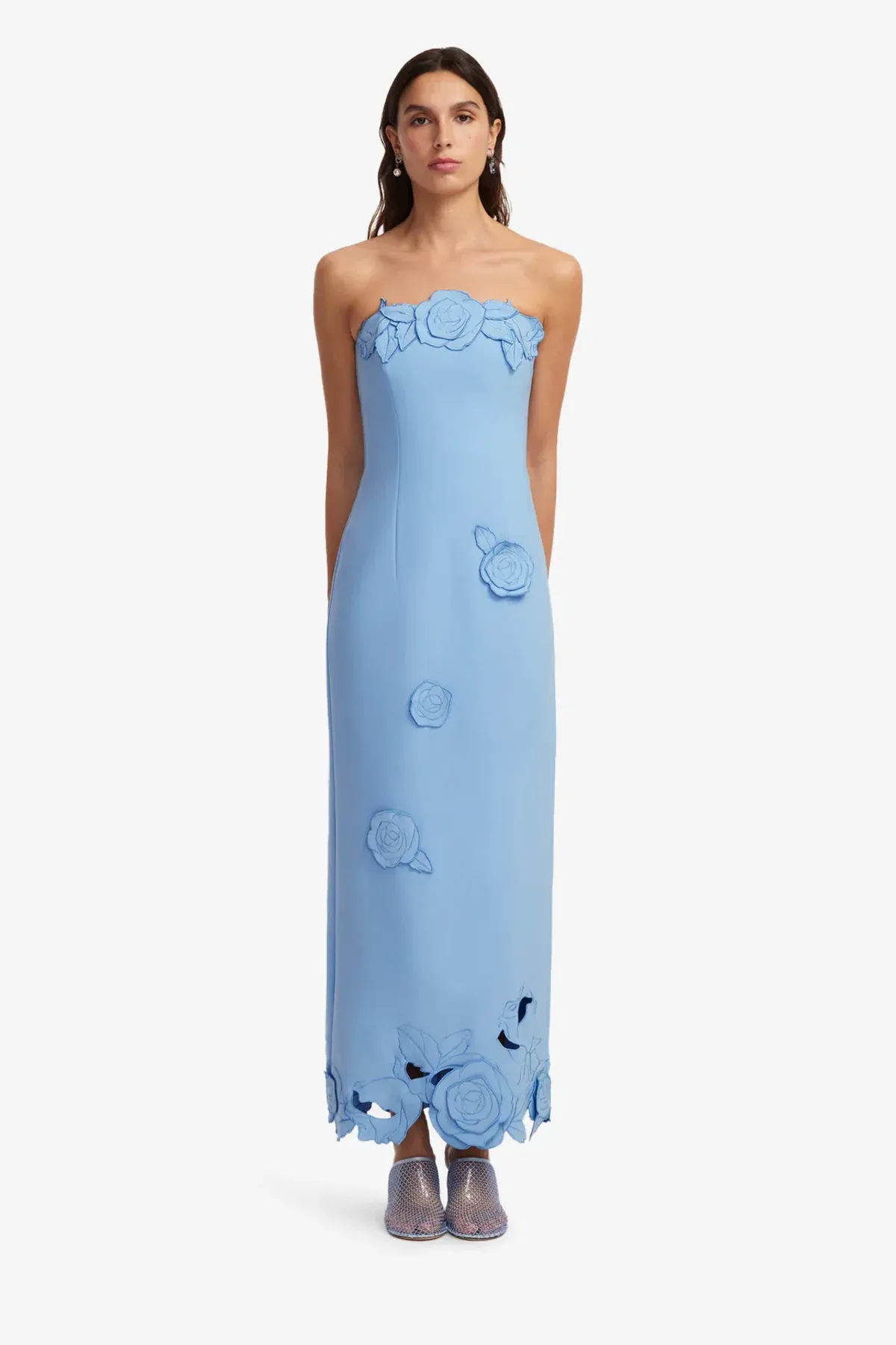 Leo Lin Applique Bustier Maxi Dress in Pastel Blue Size 12 - Image 1