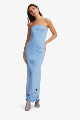 Leo Lin Applique Bustier Maxi Dress in Pastel Blue Size 12 for rent on The Volte - image 3