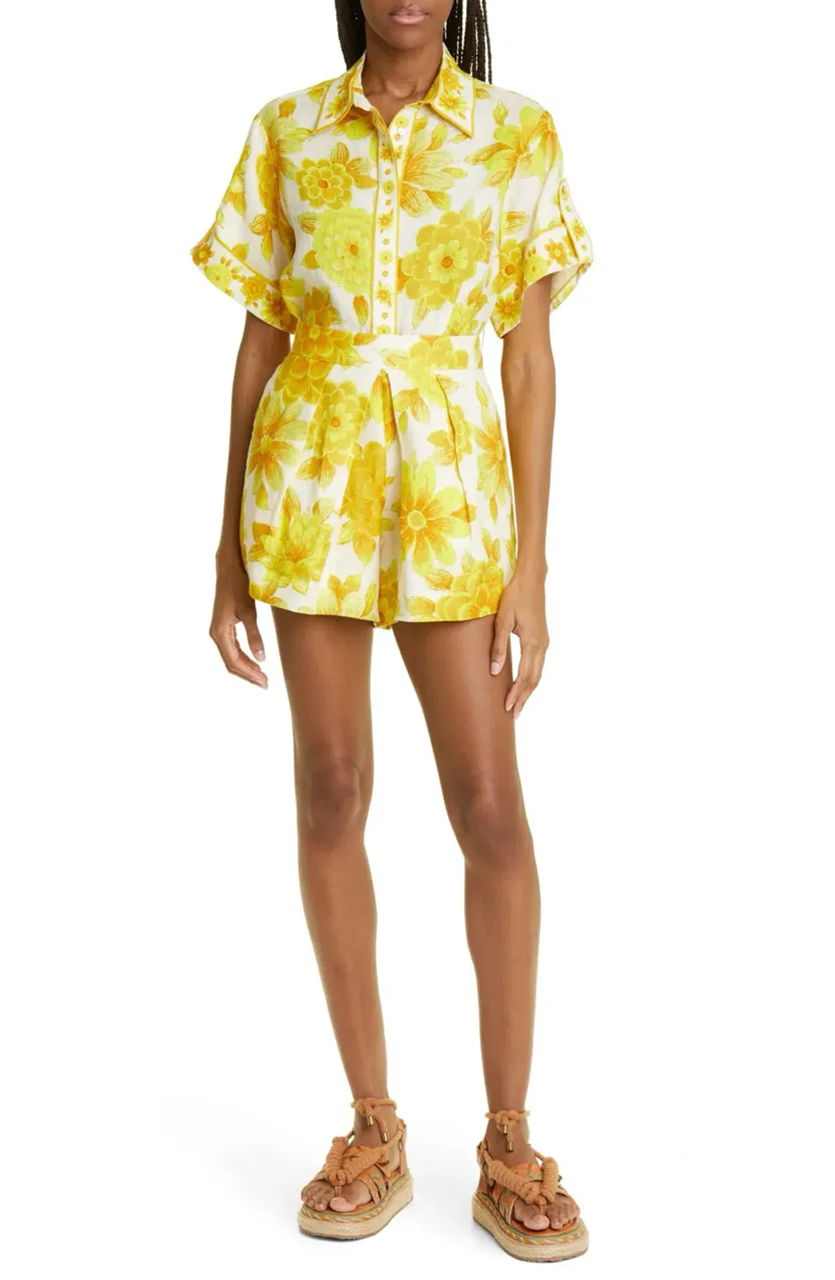 Alemais Sonny Oversized Shirt and Shorts Set Floral Lemon Size 8 - Image 5