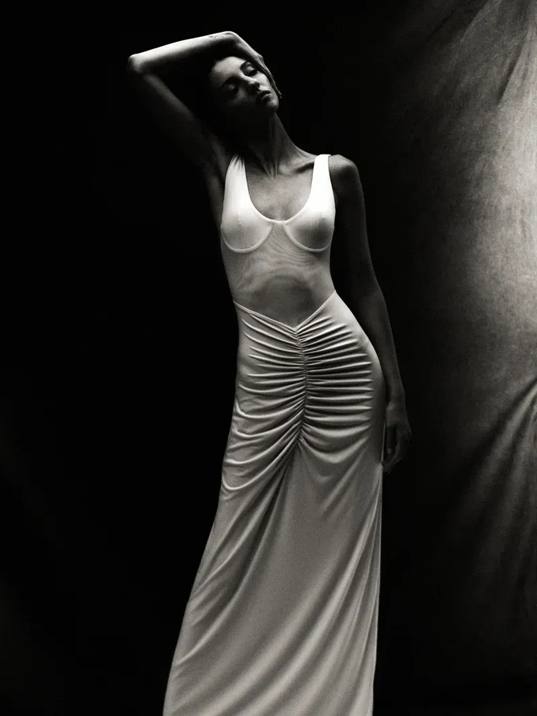 New MISHA "The Gisele" Jersey Dress in Dusty Pink, - Size 8 AU / S - Mesh Maxi Gown for rent on The Volte - main image