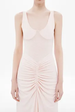New MISHA "The Gisele" Jersey Dress in Dusty Pink, - Size 8 AU / S - Mesh Maxi Gown for rent on The Volte - image 4