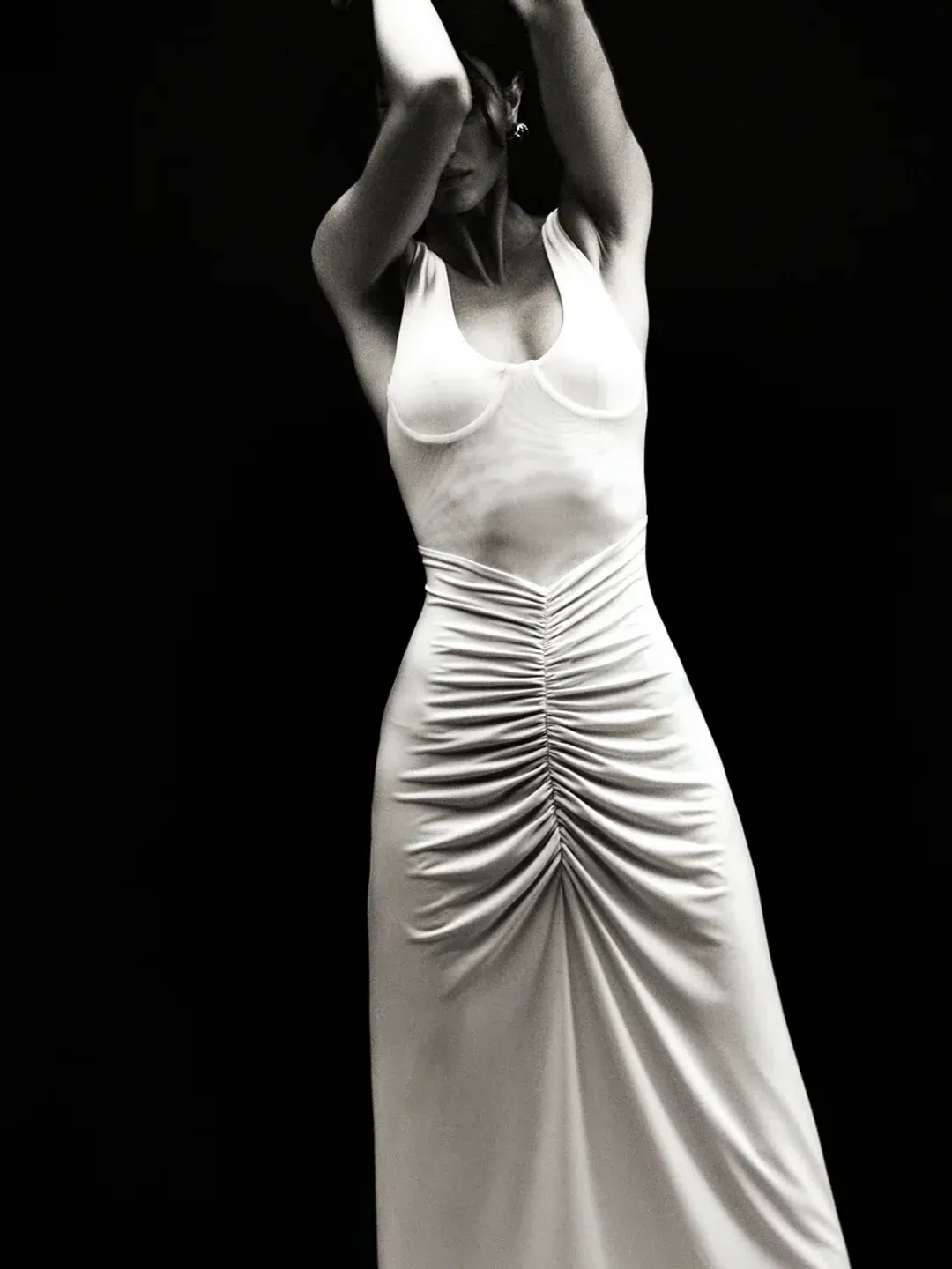 New MISHA "The Gisele" Jersey Dress in Dusty Pink, - Size 8 AU / S - Mesh Maxi Gown for rent on The Volte - main image