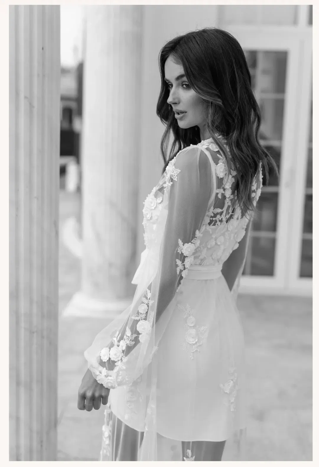 Le Rose Steffanie Beaded Floral Lace Maxi Bridal Robe -includes Slip Size S for rent on The Volte - main image