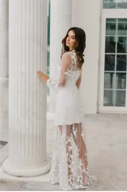 Le Rose Steffanie Beaded Floral Lace Maxi Bridal Robe -includes Slip Size S for rent on The Volte - image 3