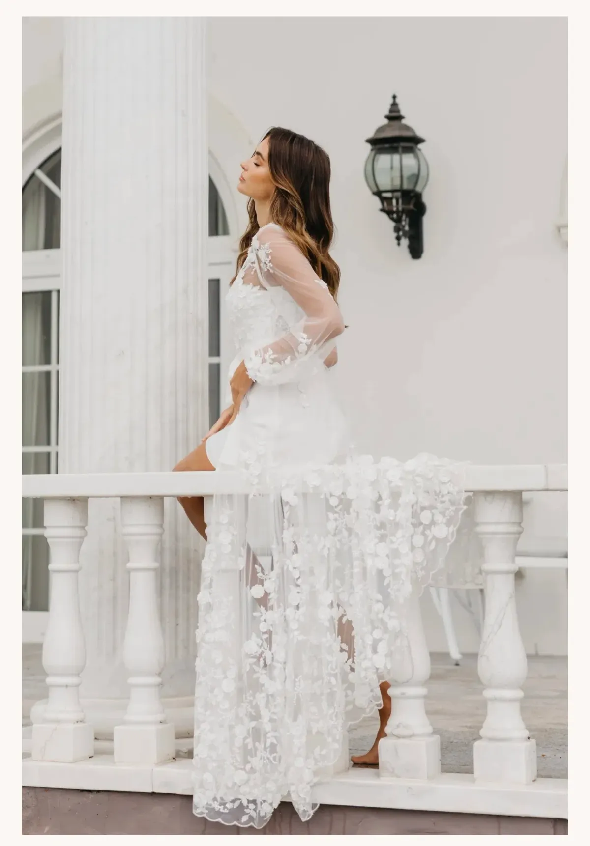 Le Rose Steffanie Beaded Floral Lace Maxi Bridal Robe -includes Slip Size S for rent on The Volte - main image