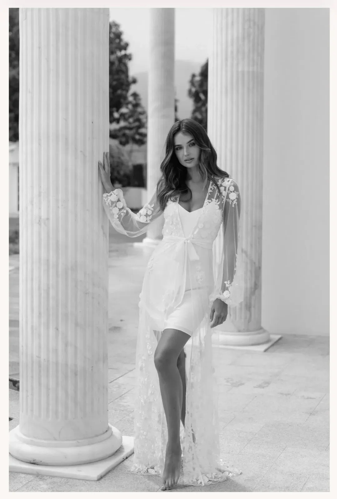 Le Rose Steffanie Beaded Floral Lace Maxi Bridal Robe -includes Slip Size S for rent on The Volte - main image