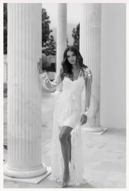 Le Rose Steffanie Beaded Floral Lace Maxi Bridal Robe -includes Slip Size S for rent on The Volte - image 2