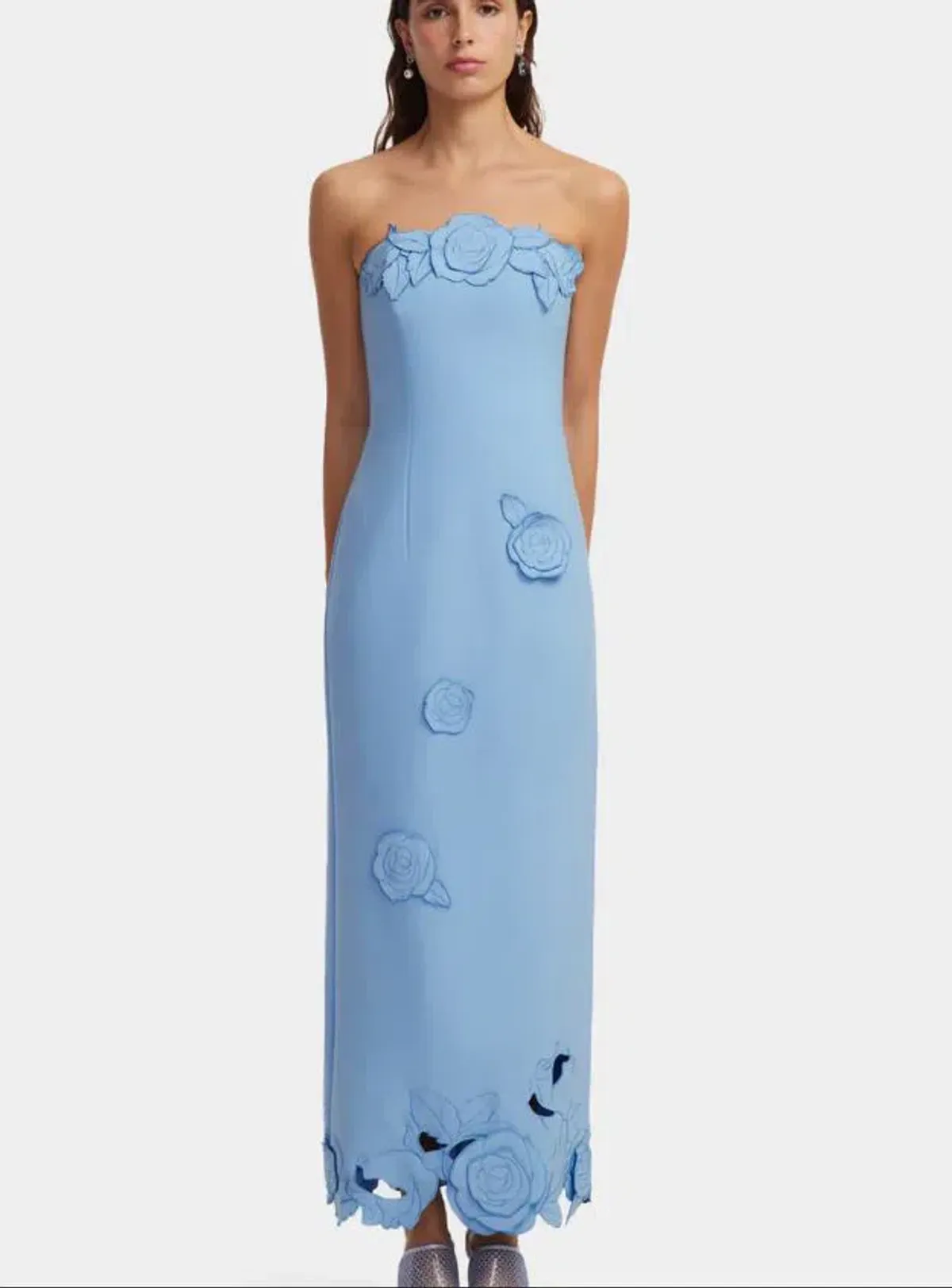 Leo Lin Applique Bustier Maxi Dress in Pastel Blue Size 8 - Image 1
