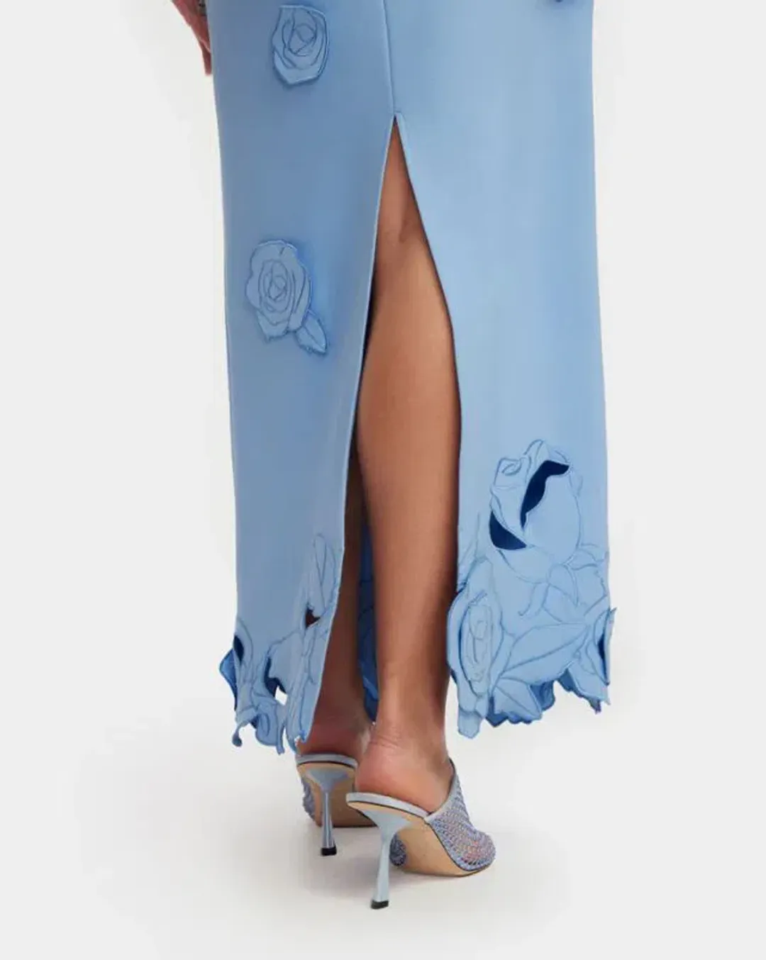 Leo Lin Applique Bustier Maxi Dress in Pastel Blue Size 8 for rent on The Volte - main image