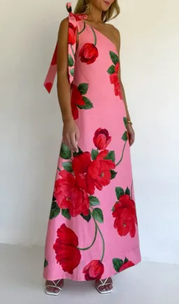 By Nicola Sorrento Maxi Dress in Raspberry Bloom Pink and Red, size 12 for rent on The Volte - image 1