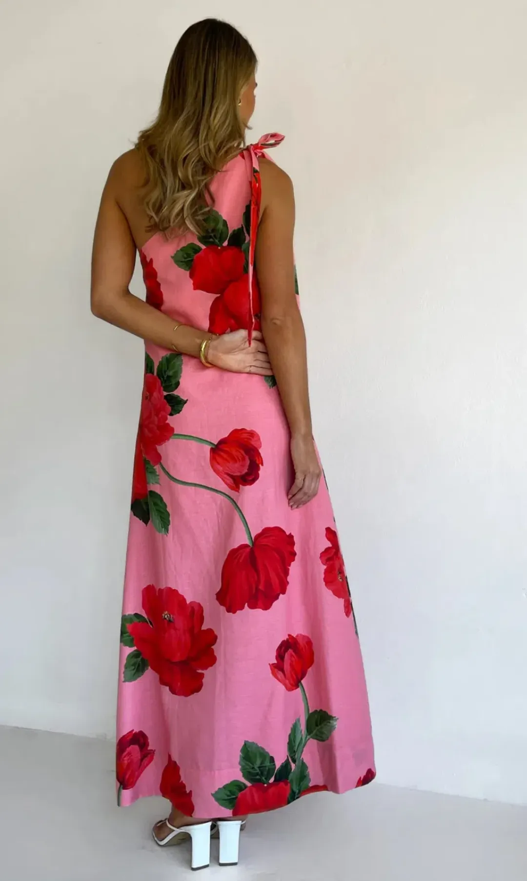 By Nicola Sorrento Maxi Dress in Raspberry Bloom Pink and Red, size 12 for rent on The Volte - main image