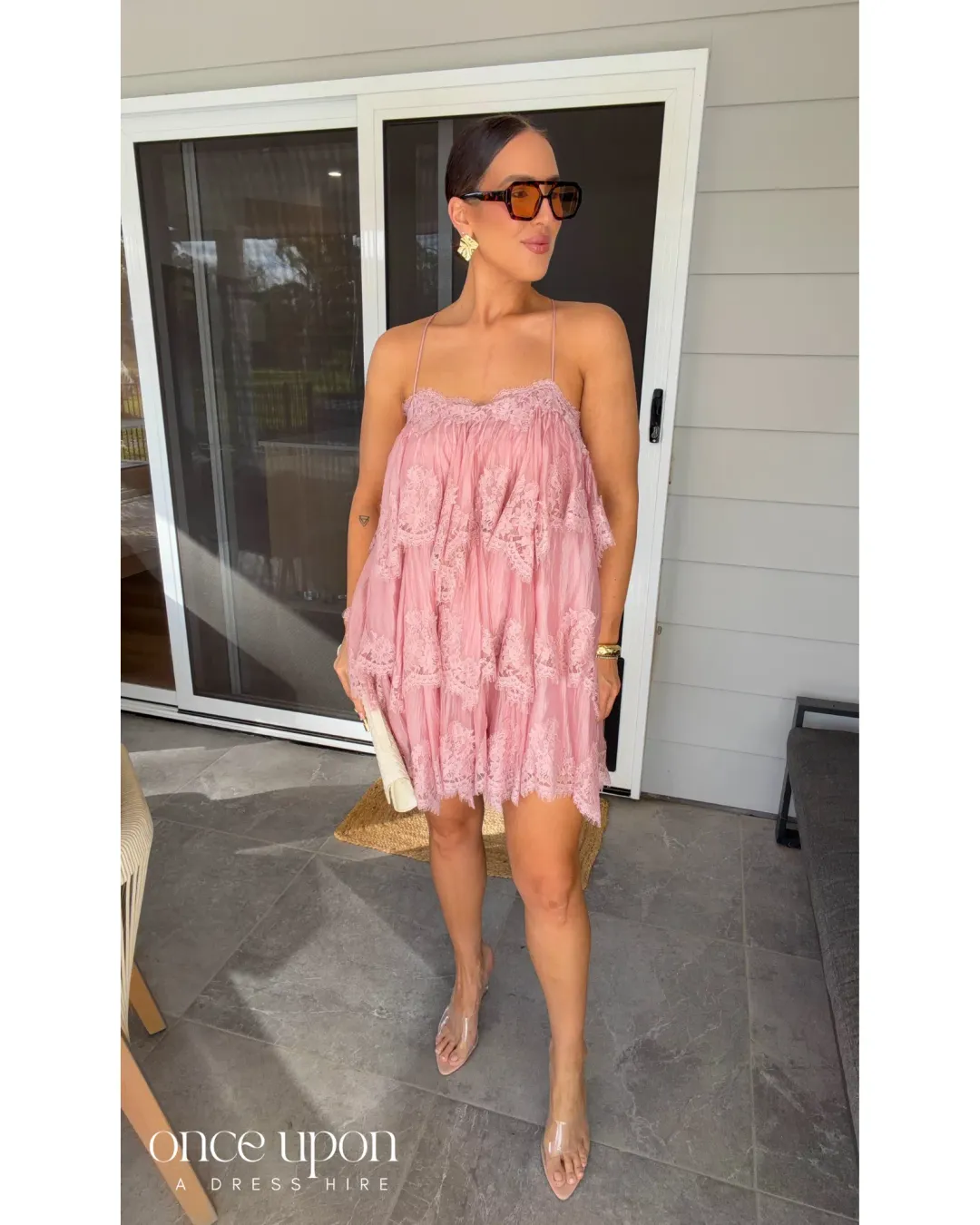 Aje Ophelia Lace Mini Dress Fawn Pink Size 12 for rent on The Volte - main image