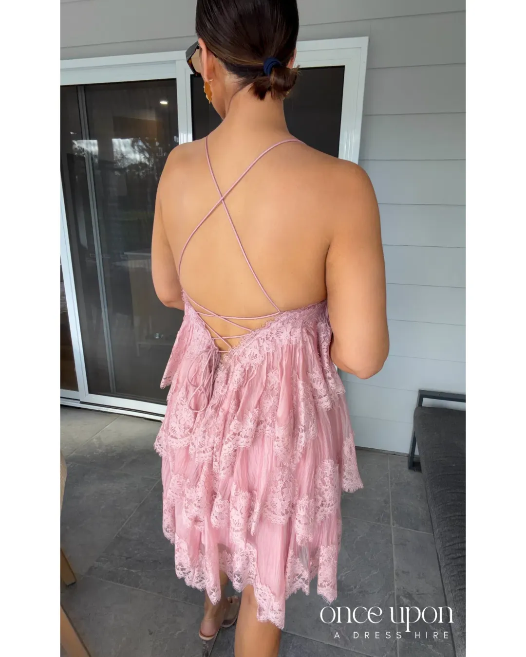 Aje Ophelia Lace Mini Dress Fawn Pink Size 8 for rent on The Volte - main image
