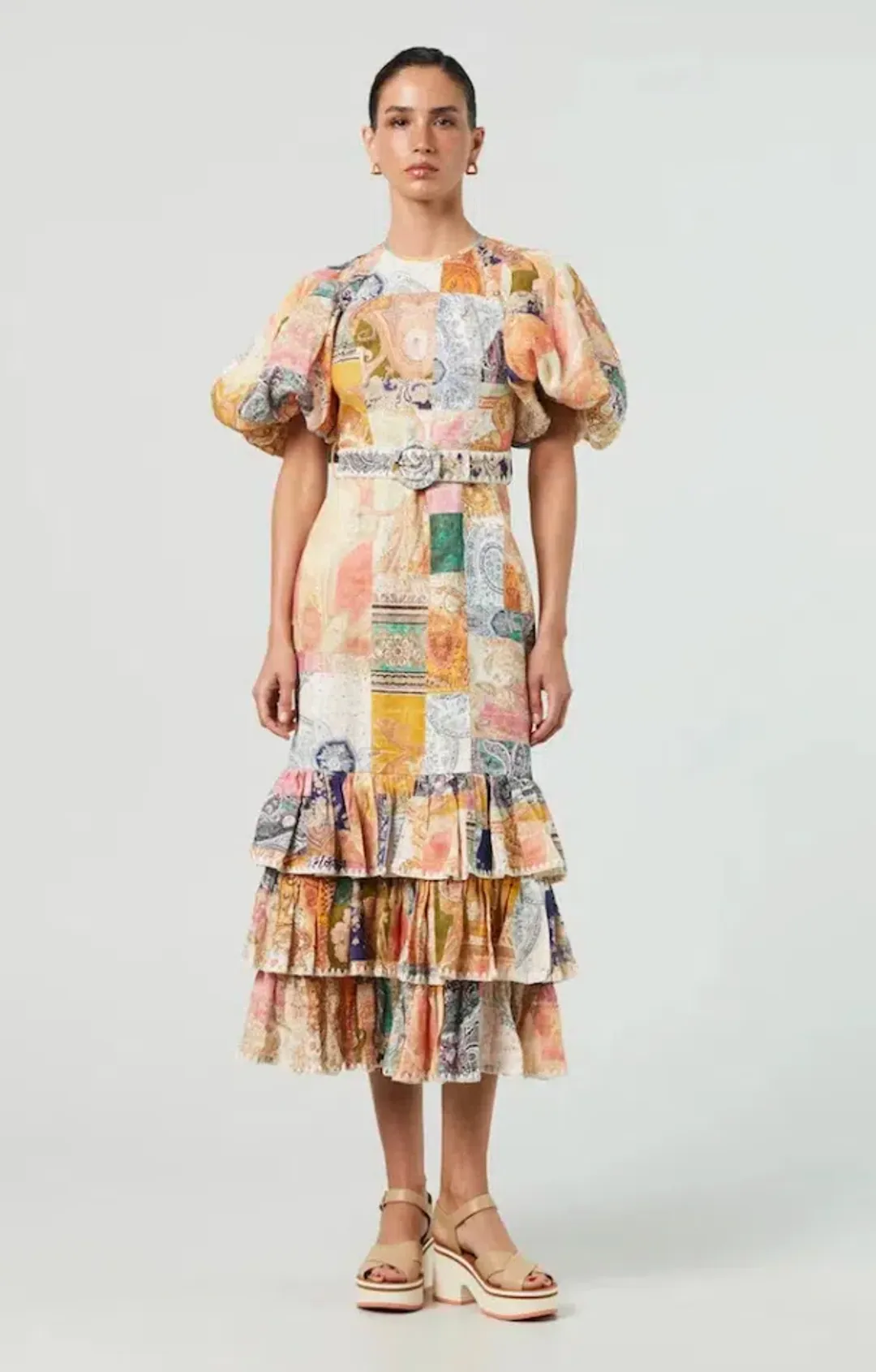 ZIMMERMANN ANNEKE RUFFLE HEM MIDI DRESS PATCH PAISLEY (Size: 1) for rent on The Volte - main image