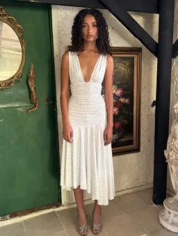 Fait Par Foutch Charlotte Midi Dress White Polka Dot Size 8 for rent on The Volte - image 1