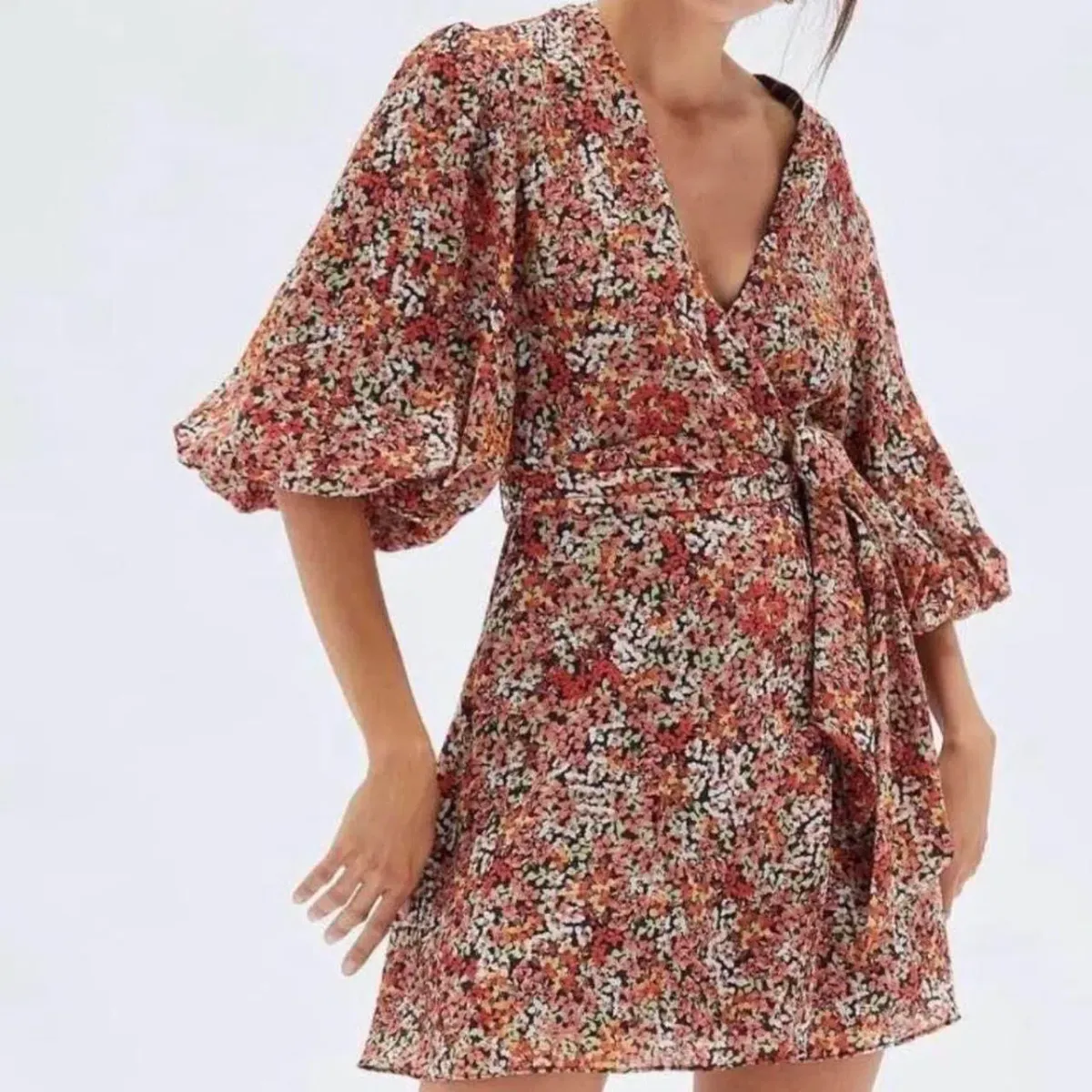 MINKPINK Gabae Floral Wrap Mini Dress – Size S - Image 1
