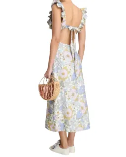 Zimmermann Super Eight Frilled Midi Dress Blue Meadow Floral Size 2 for rent on The Volte - image 2