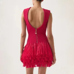 Aje Rushes Raffia Fuchsia Knit Mini Dress Size Medium / 10 AU for rent on The Volte - image 4