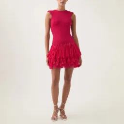 Aje Rushes Raffia Fuchsia Knit Mini Dress Size Medium / 10 AU for rent on The Volte - image 2