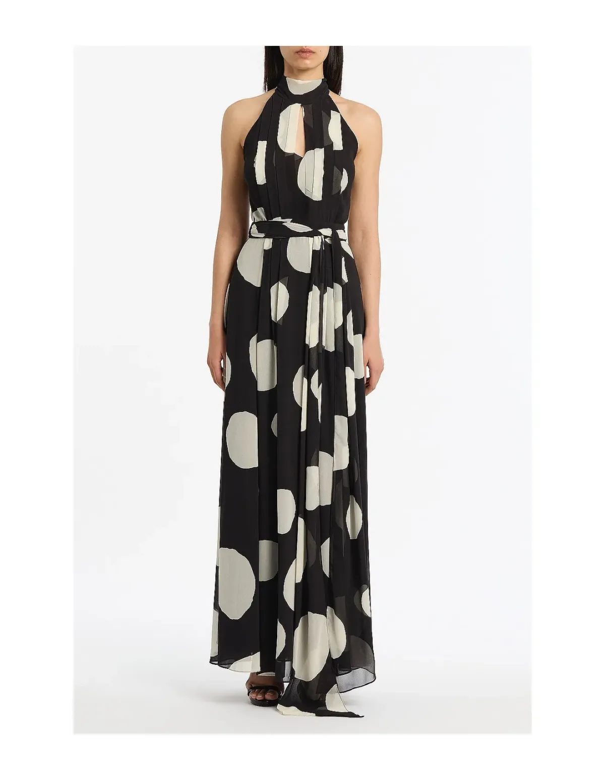 Carla Zampatti Noir Spot Tie Neck Wrap Dress Multi Size 12 - Image 1