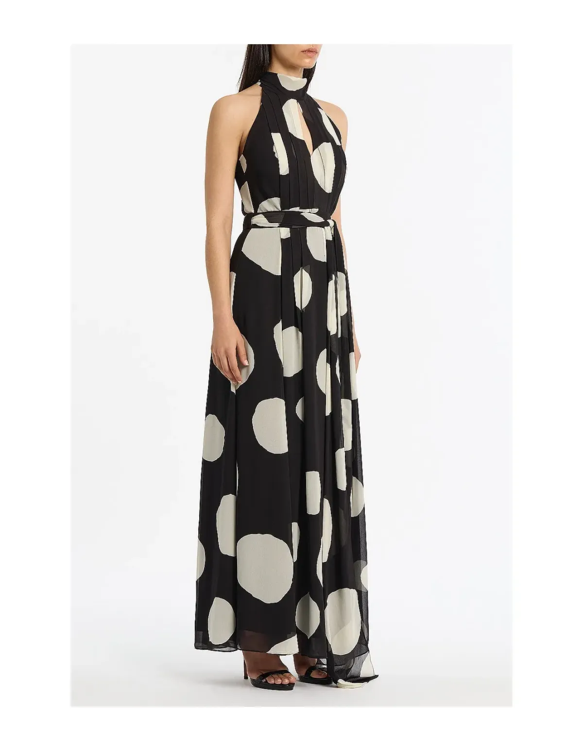 Carla Zampatti Noir Spot Tie Neck Wrap Dress Multi Size 12 - Image 3