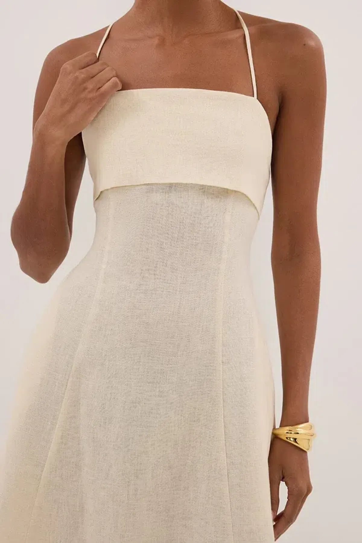 DANIELLA STRAW LINEN TIE BACK MIDI DRESS - Image 3