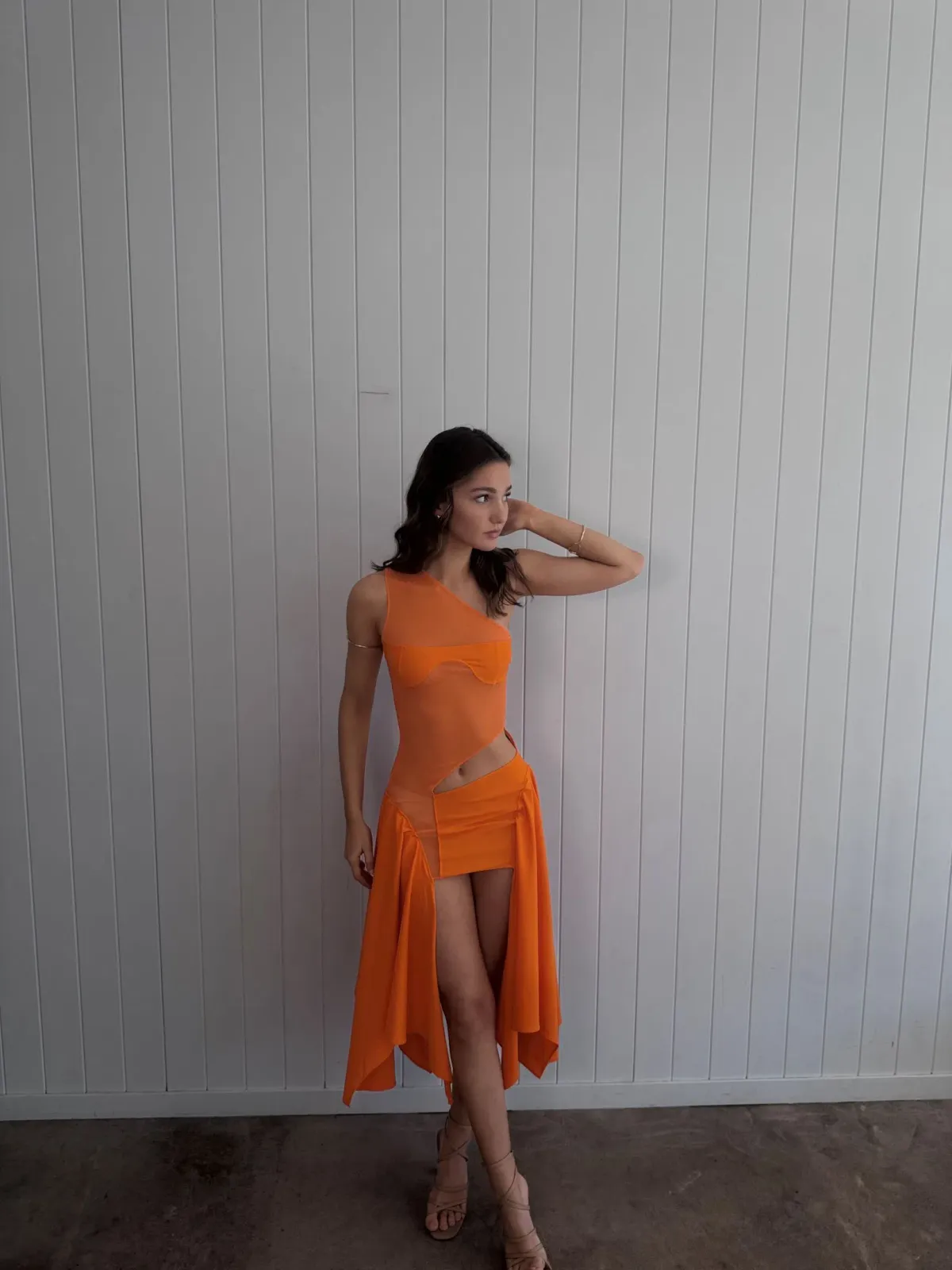 SKETCH-Y the Label Mesh Cut Out Mini Dress Orange Tricot Size 6 - Image 1