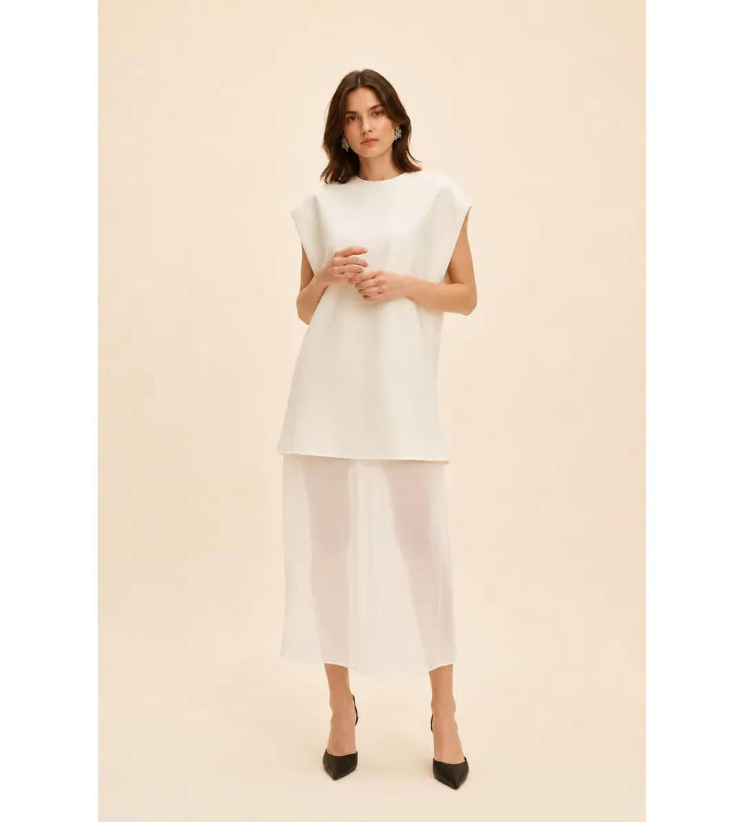 Rachel Gilbert Vida Shift Midi Dress in Ivory Size 4/AU14 for rent on The Volte - main image