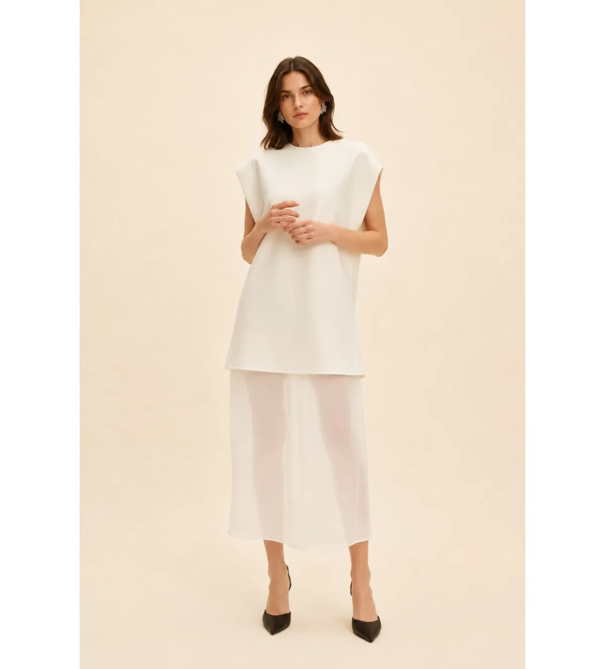 Rachel Gilbert Vida Shift Midi Dress in Ivory Size 4/AU14 for rent on The Volte - main image