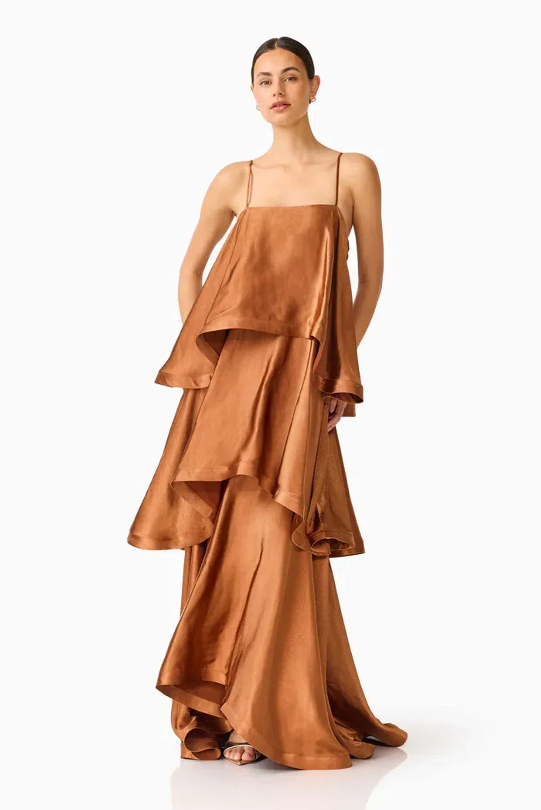 Elliatt Tilly Tiered Maxi Dress in Toffee Brown Size 8 for rent on The Volte - main image