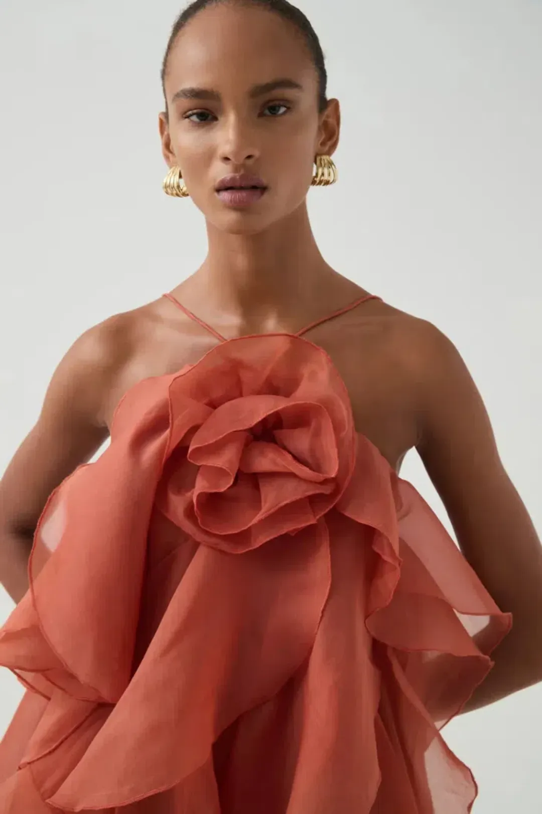 Aje Pandorea Layered Maxi Dress Coral Clay Size AU 6 for rent on The Volte - main image