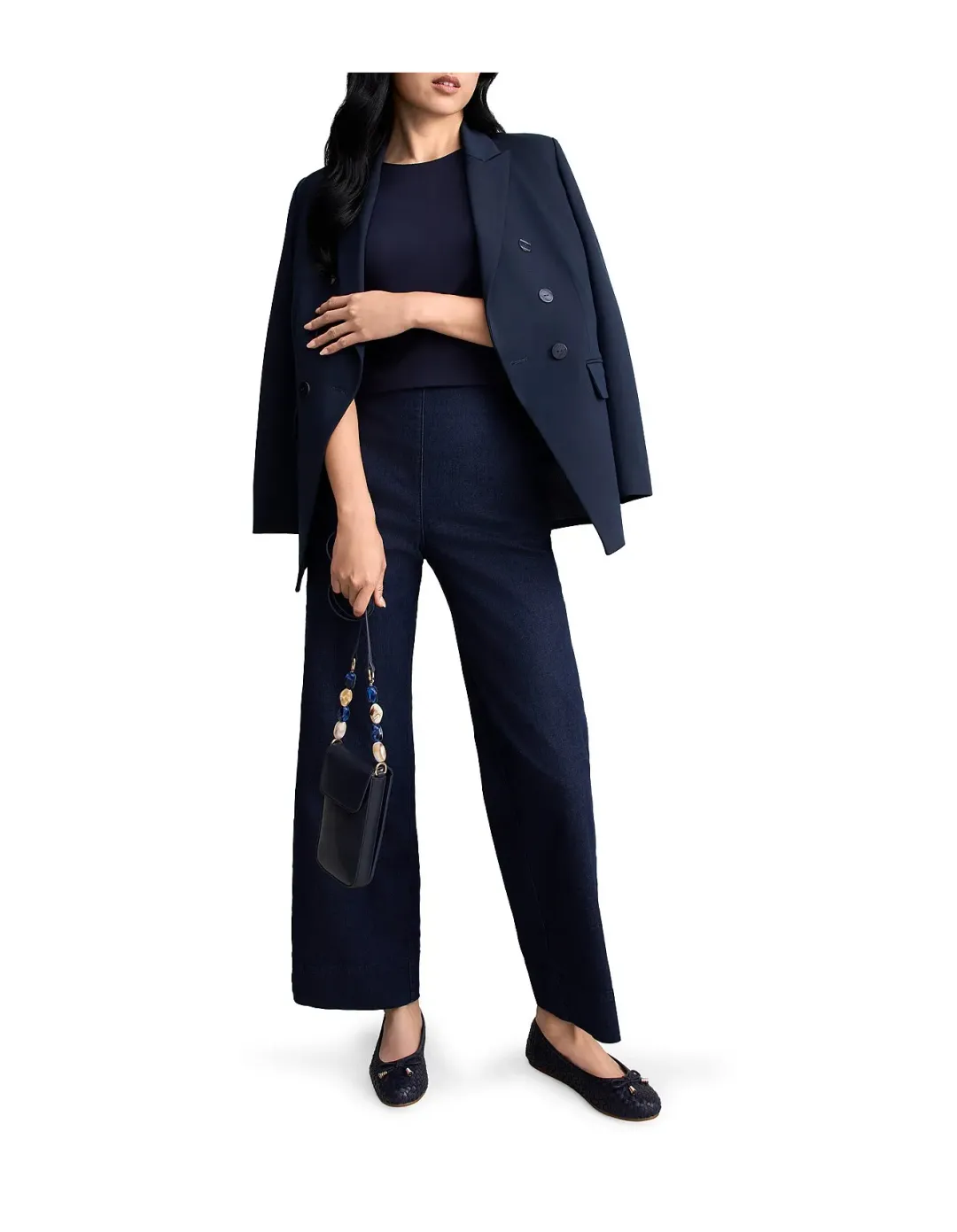 Blue Illusion Wide Leg Tailored Jeans-Dark Denim Size 8 for rent on The Volte - main image
