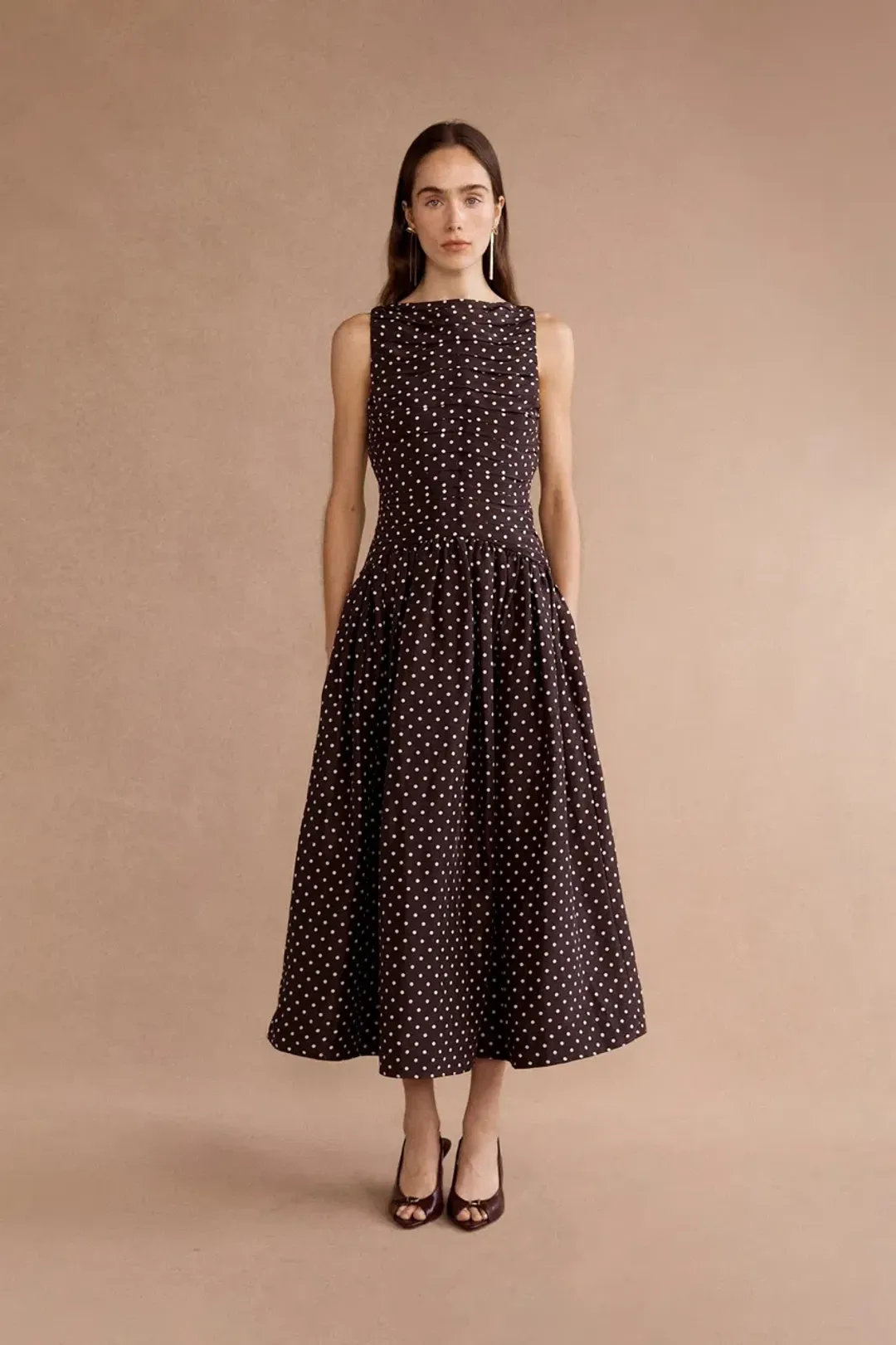 Lovaan Val Midi Dress Cacao Spot Size 10 for rent on The Volte - main image