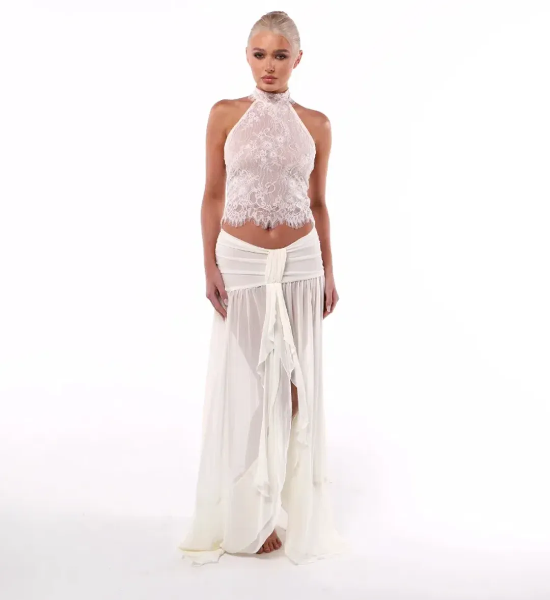 Ooh The Label Poppy Top Wilhelmina Skirt Set White Size XS / AU 6 for rent on The Volte - main image