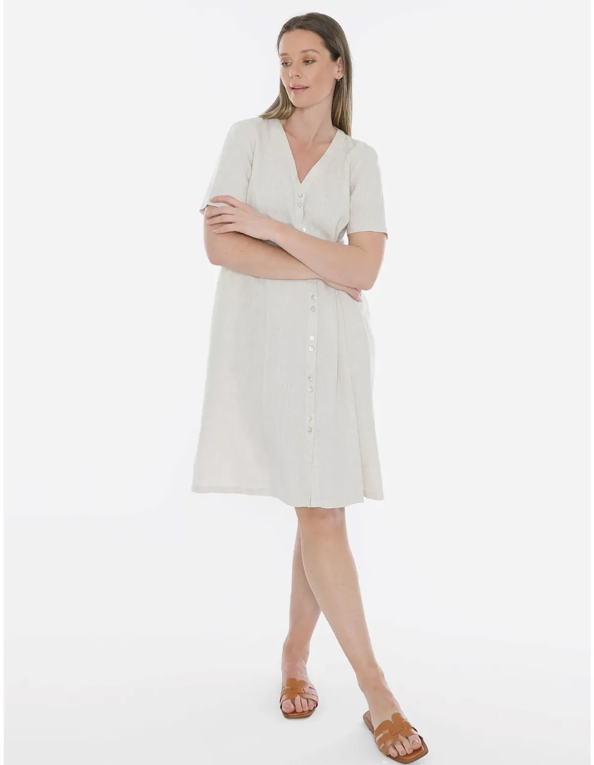Jump Double Button V-neck Dress Beige Size 14 - Image 3