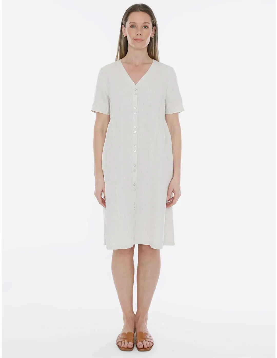 Jump Double Button V-neck Dress Beige Size 14 for rent on The Volte - main image