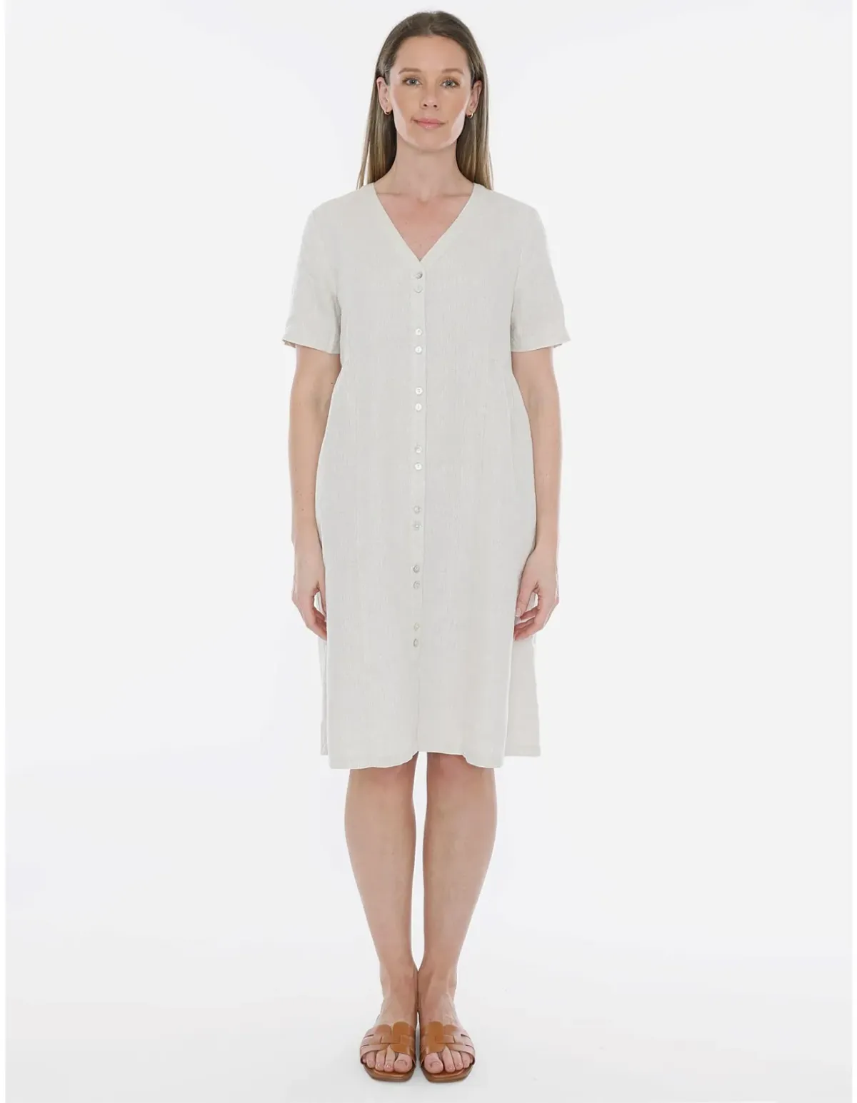 Jump Double Button V-neck Dress Beige Size 14 - Image 1