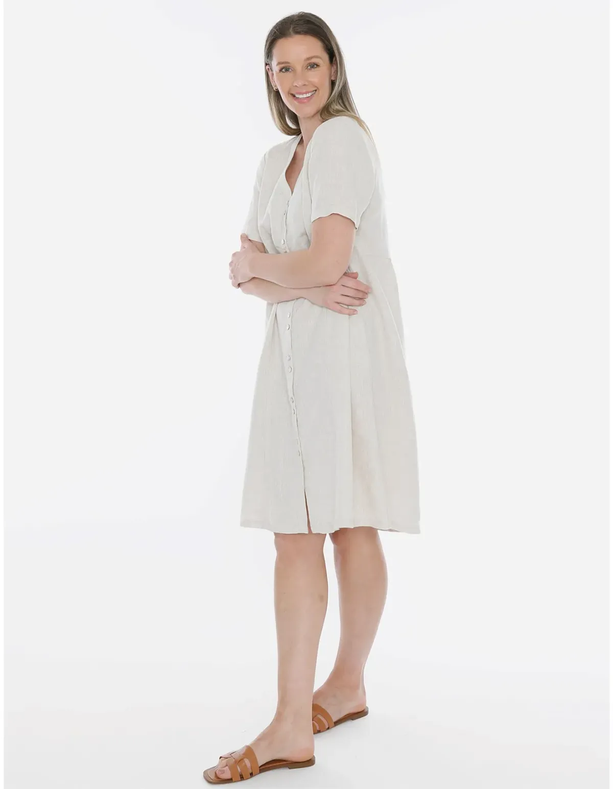 Jump Double Button V-neck Dress Beige Size 14 - Image 4