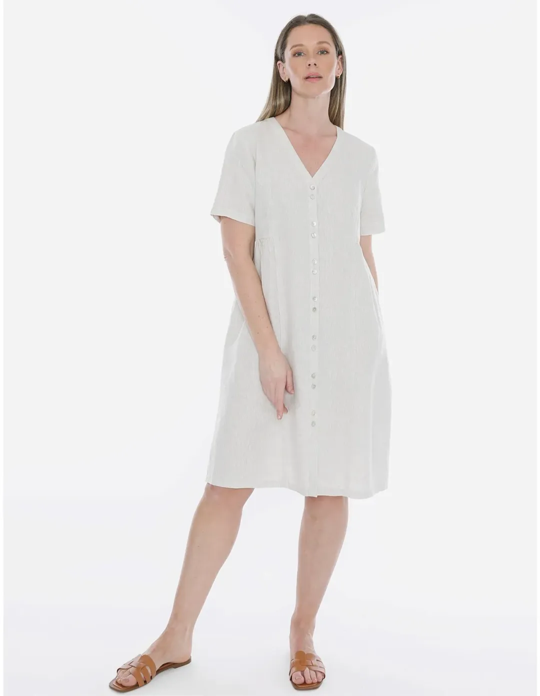Jump Double Button V-neck Dress Beige Size 14 for rent on The Volte - main image
