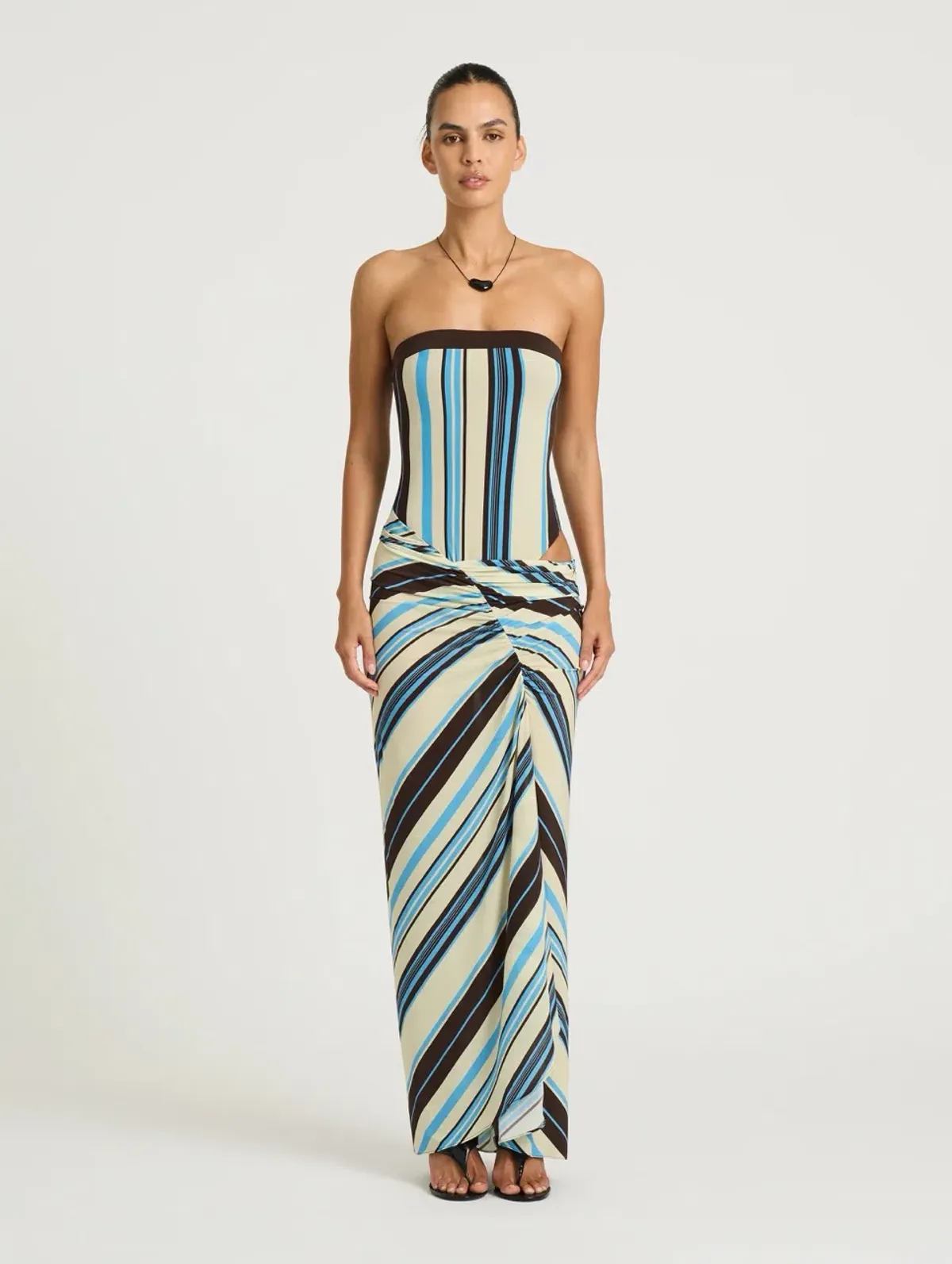 BENNI RUMI STRAPLESS MAXI OCEAN STRIPE SIZE 8 for rent on The Volte - main image