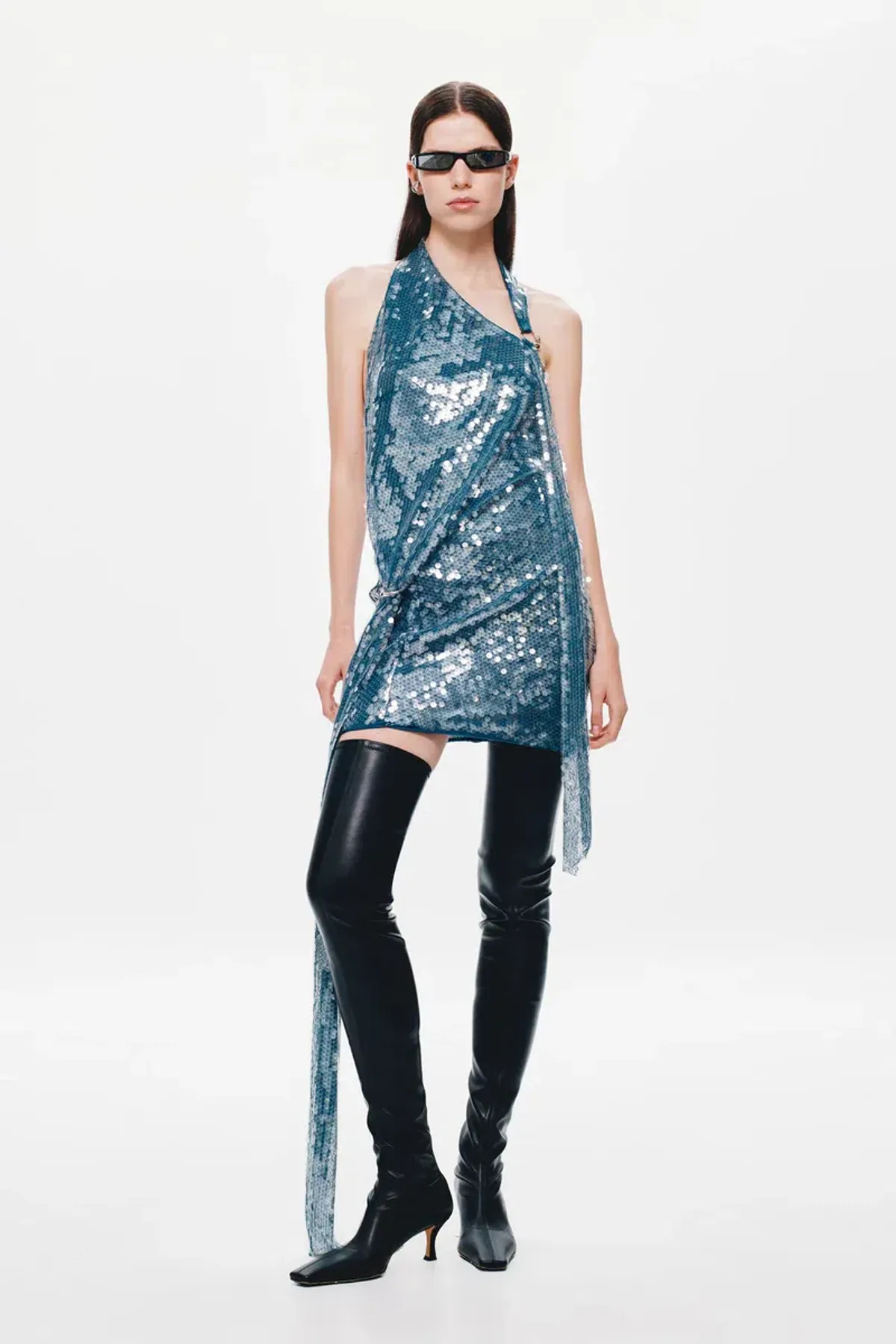 Misha Rivera Sequin Mini Dress in Teal Blue Size XXS/AU4 for rent on The Volte - main image