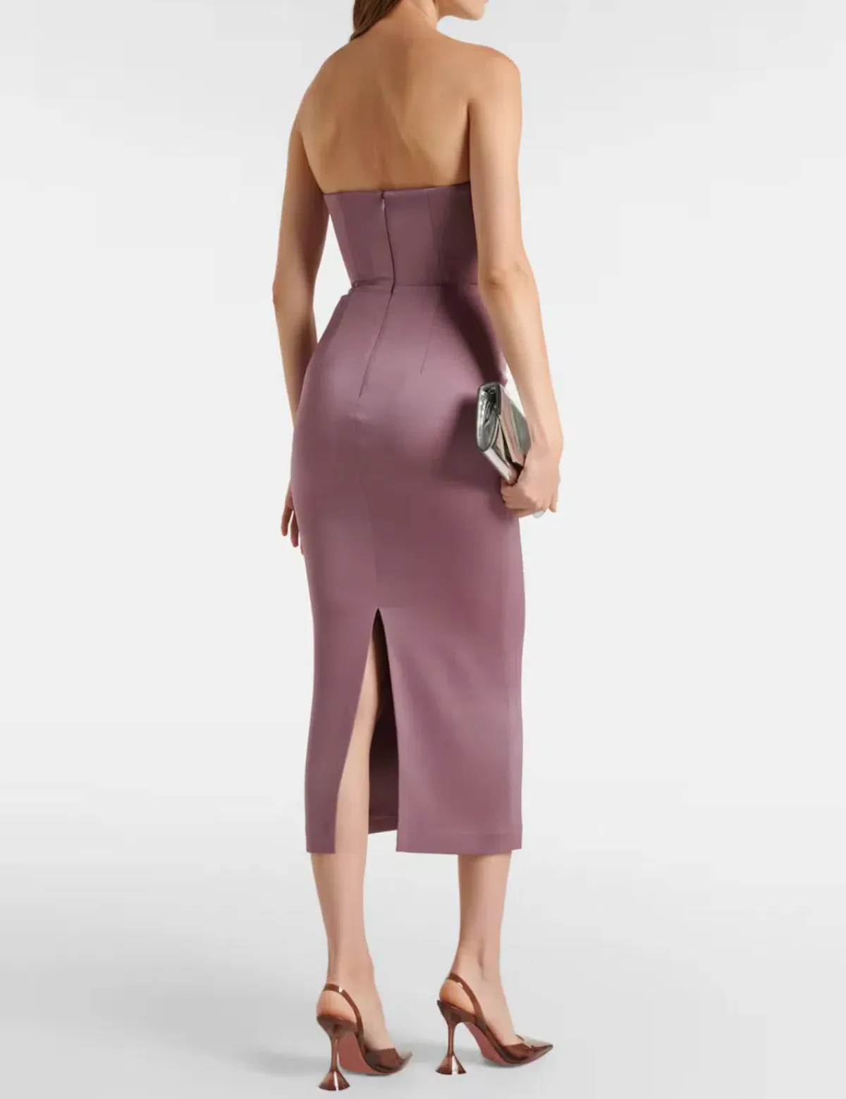 ALEX PERRY Strapless Draped Satin-Crepe Midi Dress Bridesmaid Dress in Purple AU 6 - Image 4