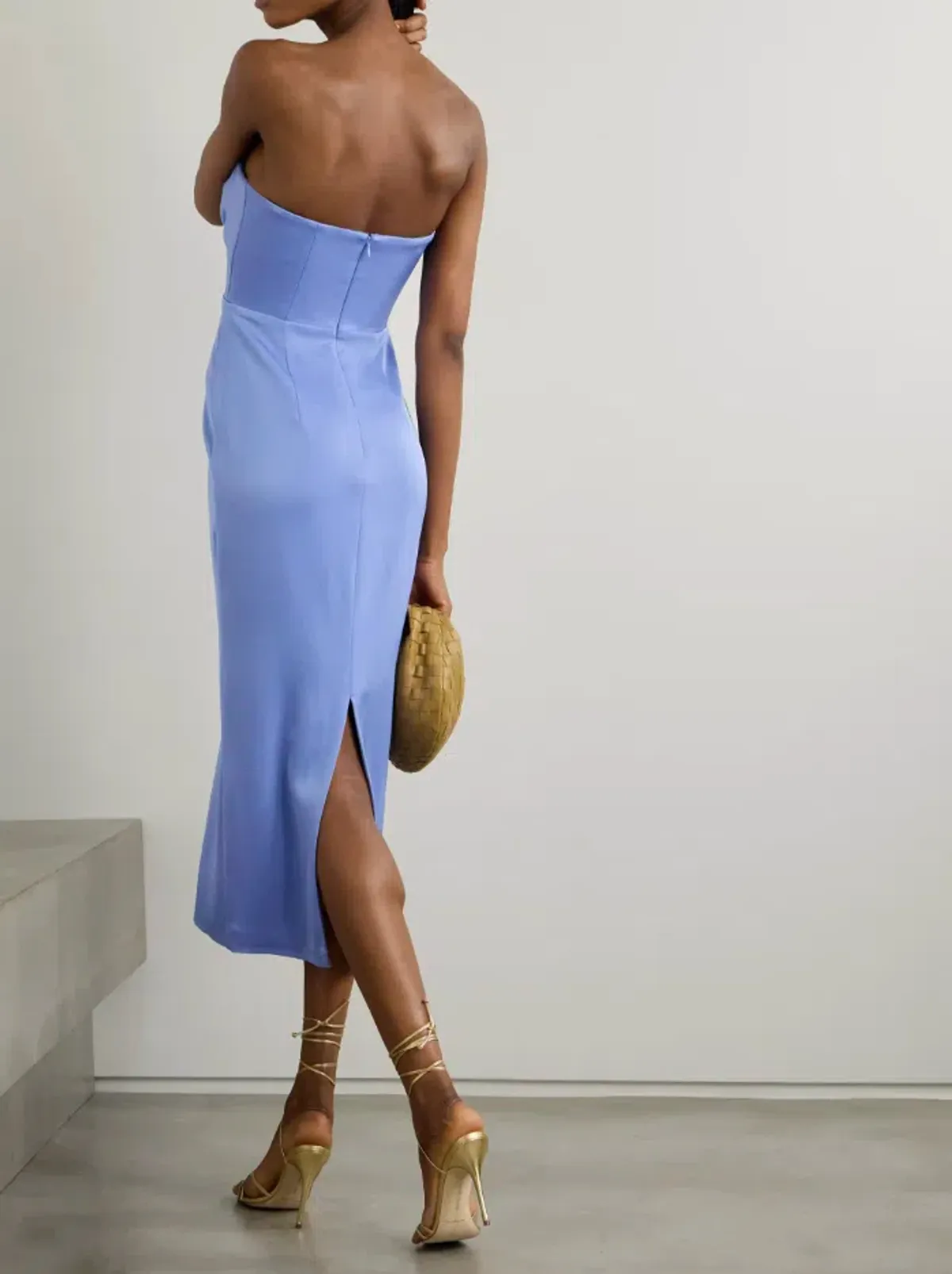 ALEX PERRY Strapless Draped Satin-Crepe Midi Dress Bridesmaid Dress in Blue AU 10 - Image 2