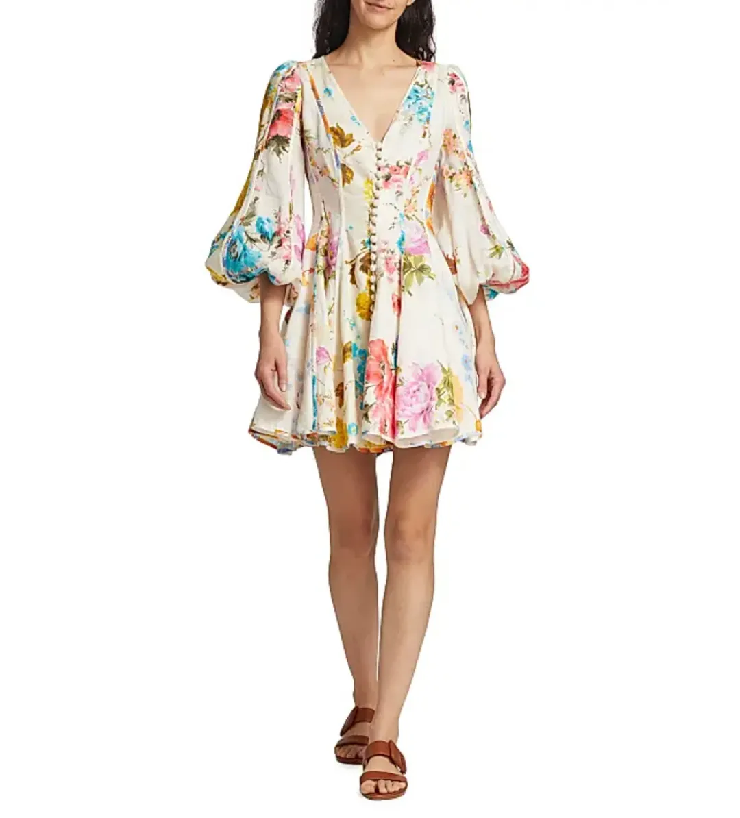 Zimmermann Halcyon Floral Panelled Puff Sleeve Mini Dress in Spliced Size 0P/AU6P for rent on The Volte - main image
