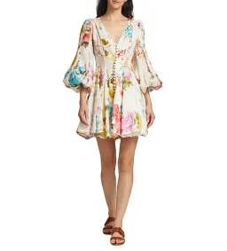 Zimmermann Halcyon Floral Panelled Puff Sleeve Mini Dress in Spliced Size 0P/AU6P for rent on The Volte - image 3