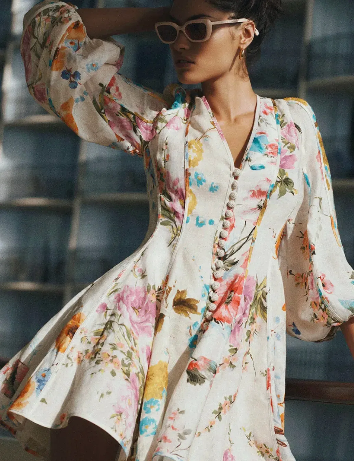 Zimmermann Halcyon Panelled Floral Puff Sleeve Mini Dress in Size 0P / AU 6 P - Cottagecore & Garden Party Dress - Image 3