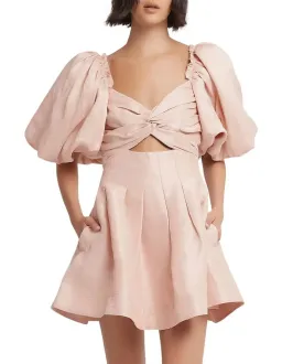 AJE Dusk Knot Puff Sleeve Mini Dress Size 8 AU Pink for rent on The Volte - image 1