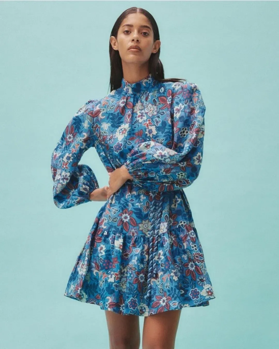 Alemais Isabella Mini Dress Size 14 AU Blue Paisley for rent on The Volte - main image