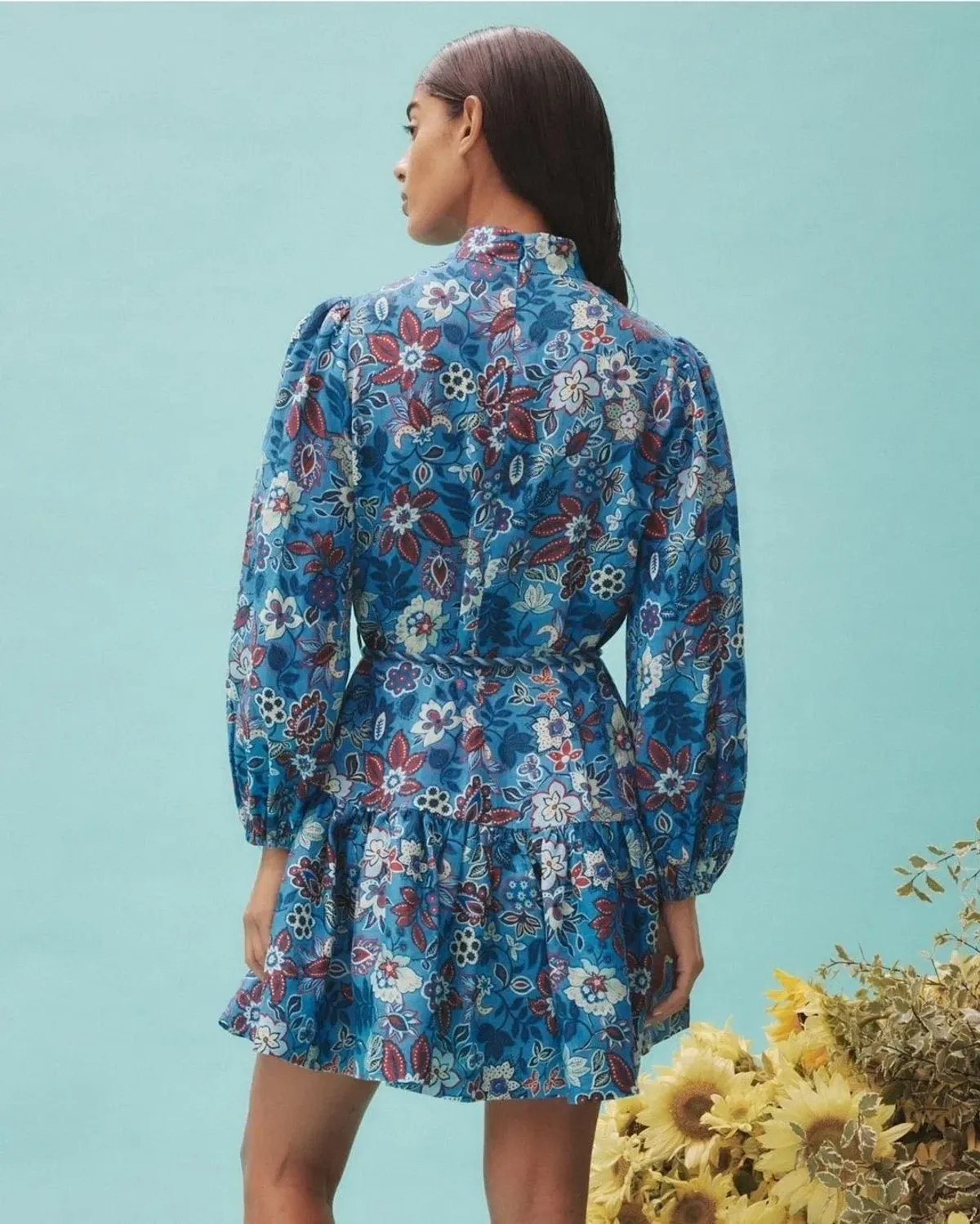 Alemais Isabella Mini Dress Size 14 AU Blue Paisley - Image 3